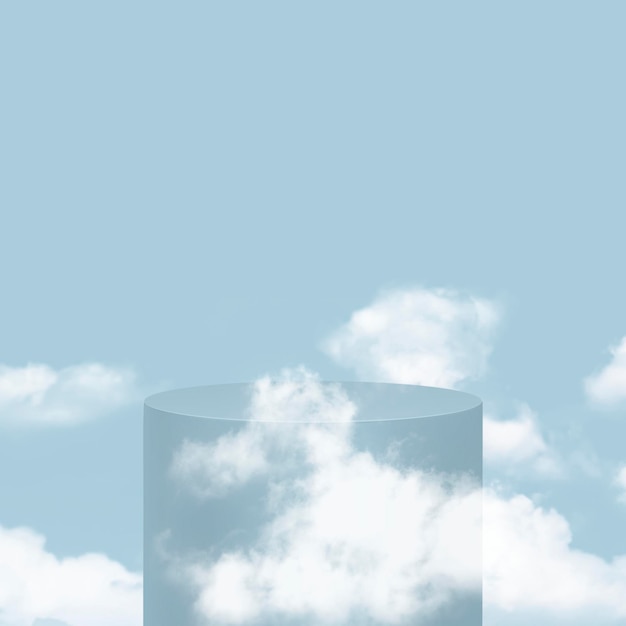 Free PSD 3d simple product podium psd with clouds on blue background