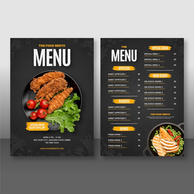 Free vector beautiful food menu design template