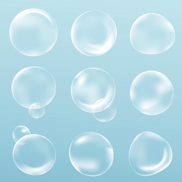 Free vector clear bubble design element vector set in blue background