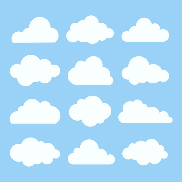 Free vector cloud sticker clipart vector set, flat design