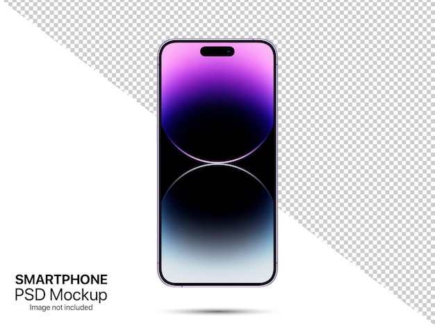 PSD deep purple 3d smartphone screen mockup front view iphone 14 pro max template