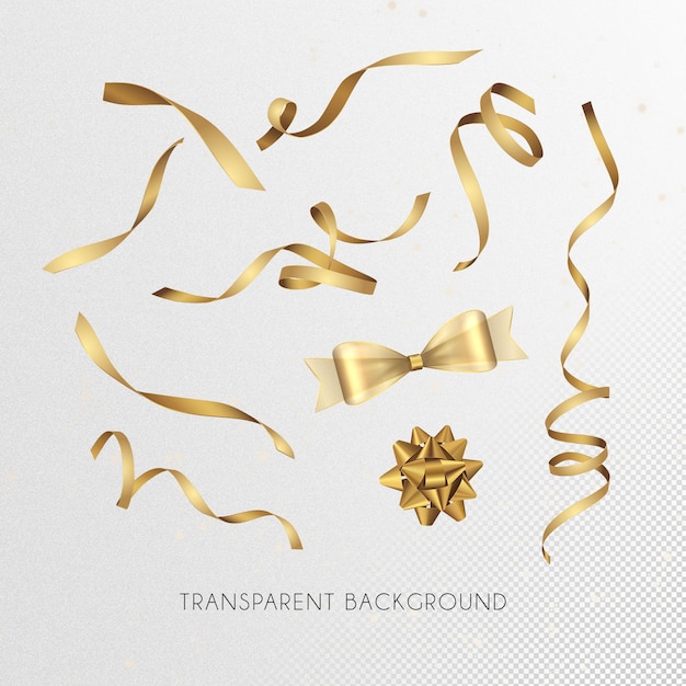 PSD set of  3d golden ribbon shapes and ties renders with transparent background