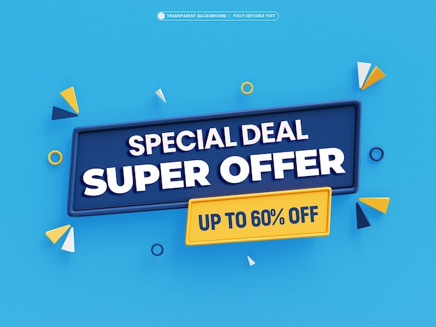 Free PSD special deal super offer upto 60 parcent off isolated 3d render with editable text