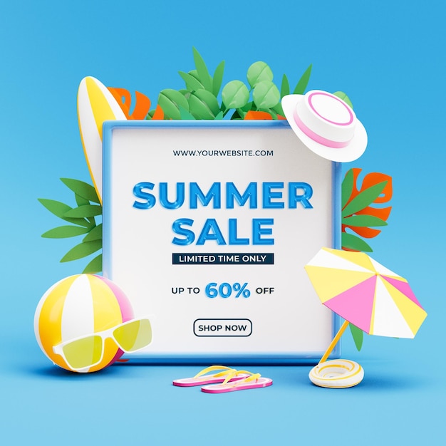 Free PSD summer sale up to 60 percent off social media post template